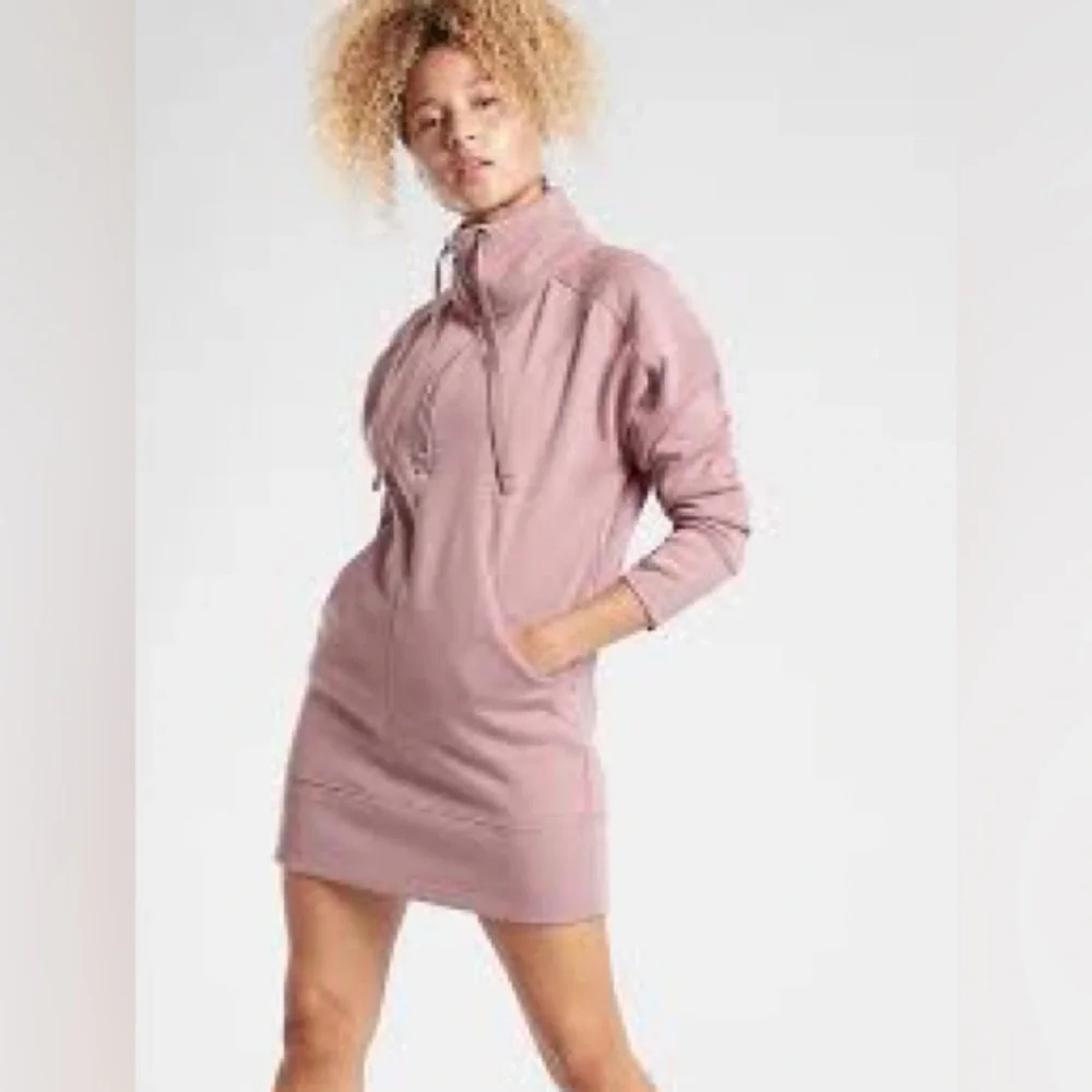 Athleta Cozy Karma 1/4 Zip Dress, Dogwood Mauve